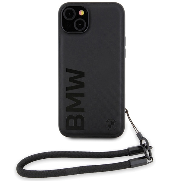 BMW Signature Leather Wordmark Cord Case til iPhone 15/14/13 - Sort