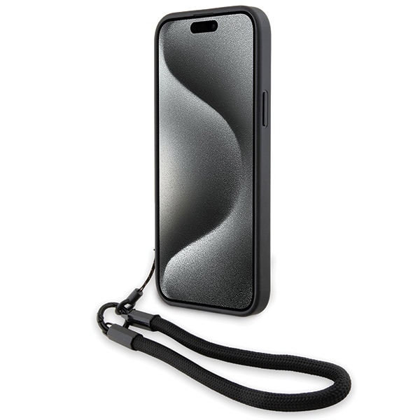 BMW Signature Leather Wordmark Cord Case til iPhone 15/14/13 - Sort