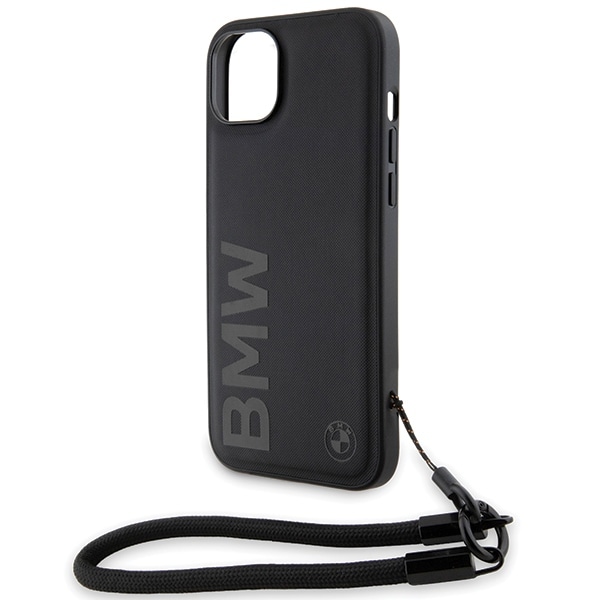 BMW Signature Leather Wordmark Cord Case til iPhone 15/14/13 - Sort
