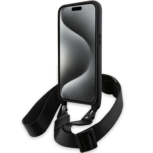 BMW M Edition Carbon Tricolor Lines & Strap-etui til iPhone 15 Pro Max - sort