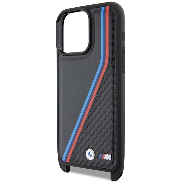 BMW M Edition Carbon Tricolor Lines & Strap-etui til iPhone 15 Pro Max - sort