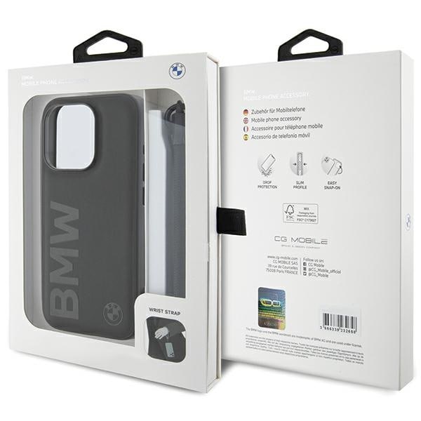 BMW Signature Leather Wordmark Cord-etui til iPhone 15 Pro Max - sort