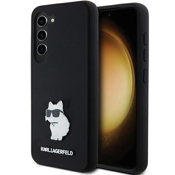 Karl Lagerfeld Silikone Choupette Metal Pin etui til Samsung Galaxy S23 - sort