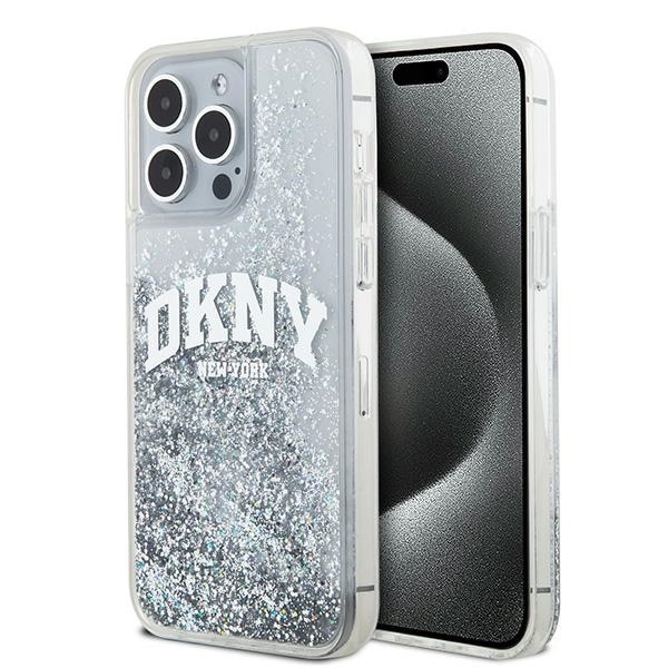 DKNY Liquid Glitter Big Logo etui til iPhone 15 Pro - hvid