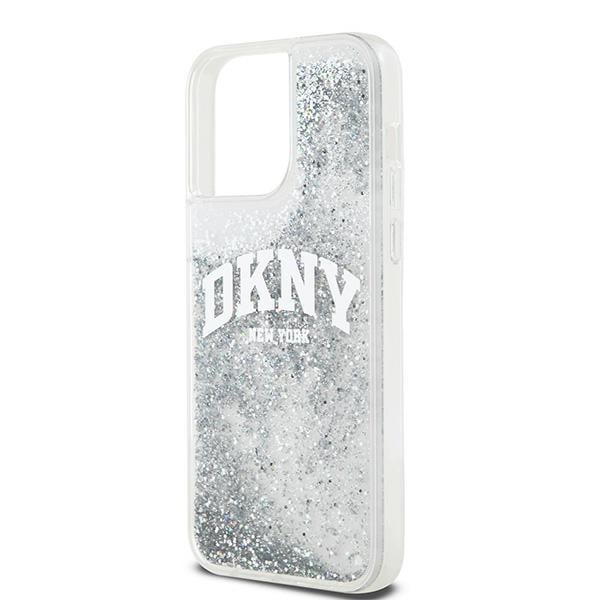 DKNY Liquid Glitter Big Logo etui til iPhone 15 Pro - hvid