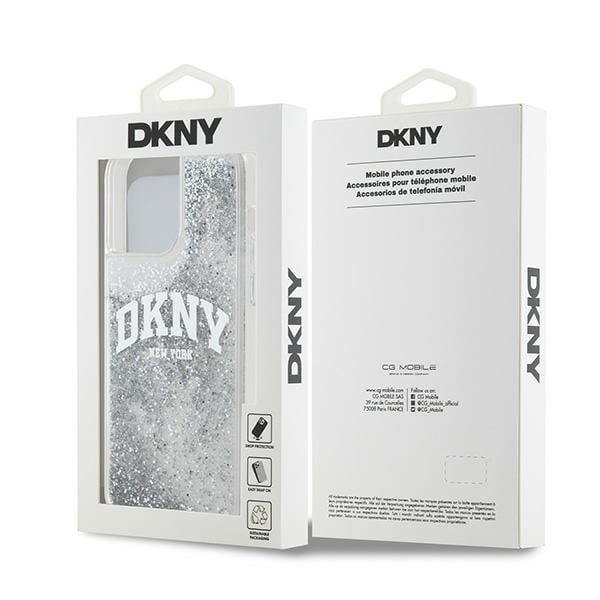 DKNY Liquid Glitter Big Logo etui til iPhone 15 Pro - hvid