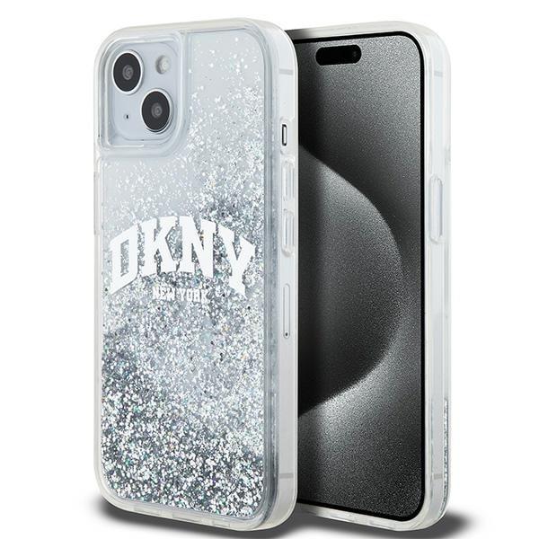 DKNY Liquid Glitter Big Logo etui til iPhone 15 / 14 / 13 - hvid