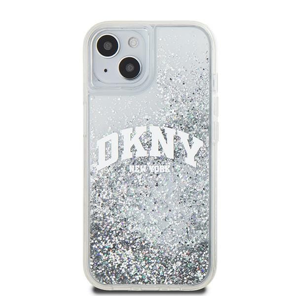 DKNY Liquid Glitter Big Logo etui til iPhone 15 / 14 / 13 - hvid