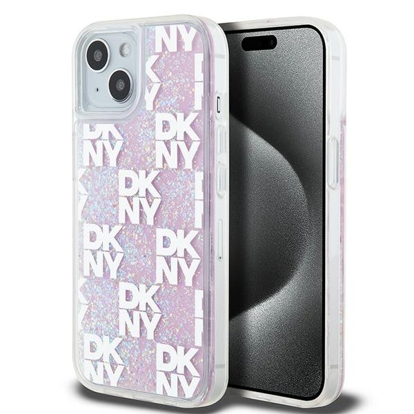 DKNY Liquid Glitter Multilogo etui til iPhone 15 / 14 / 13 - pink