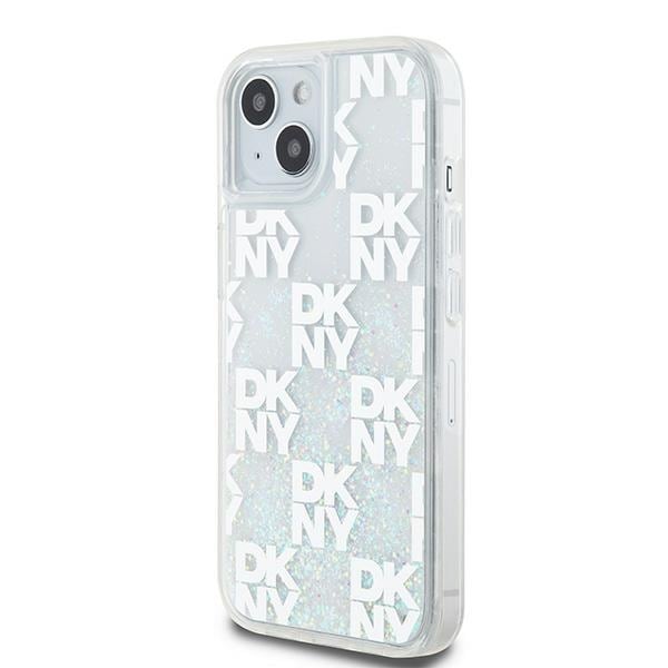 DKNY Liquid Glitter Multilogo etui til iPhone 15 / 14 / 13 - hvid
