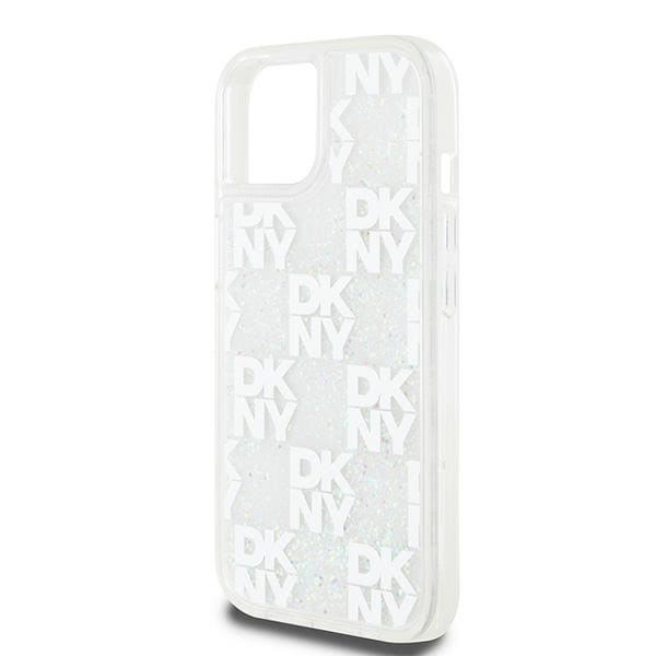DKNY Liquid Glitter Multilogo etui til iPhone 15 / 14 / 13 - hvid