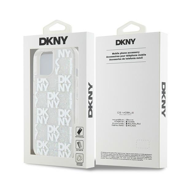 DKNY Liquid Glitter Multilogo etui til iPhone 15 / 14 / 13 - hvid