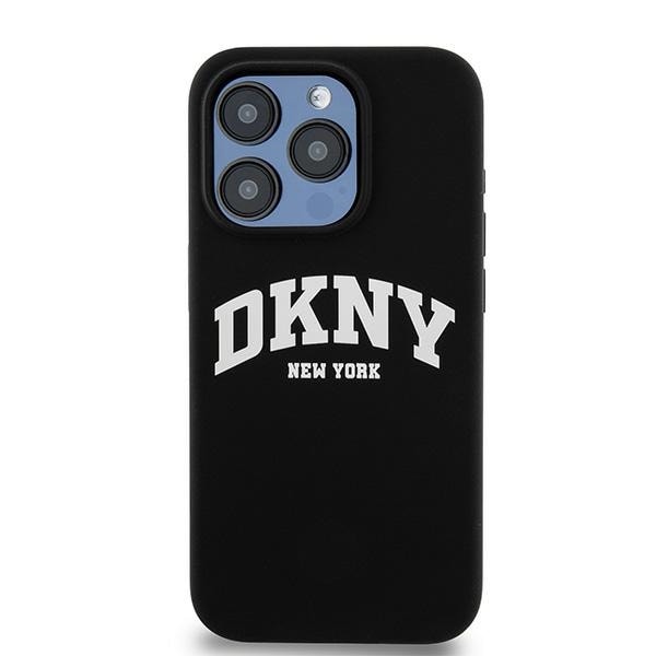 DKNY Liquid Silicone White Printed Logo MagSafe iPhone 14 Pro-etui - Sort