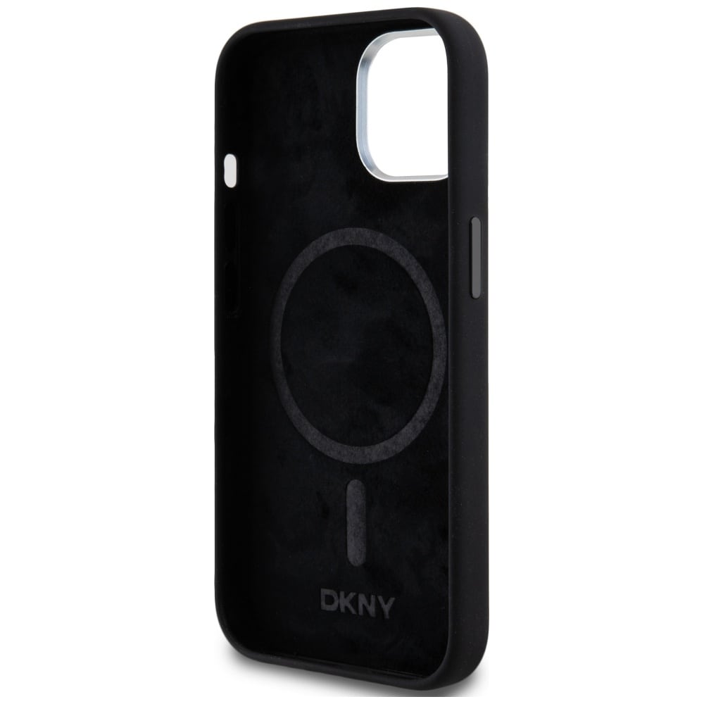 DKNY Liquid Silicone Small Metal Logo MagSafe-etui til iPhone 14/15/13 - Sort