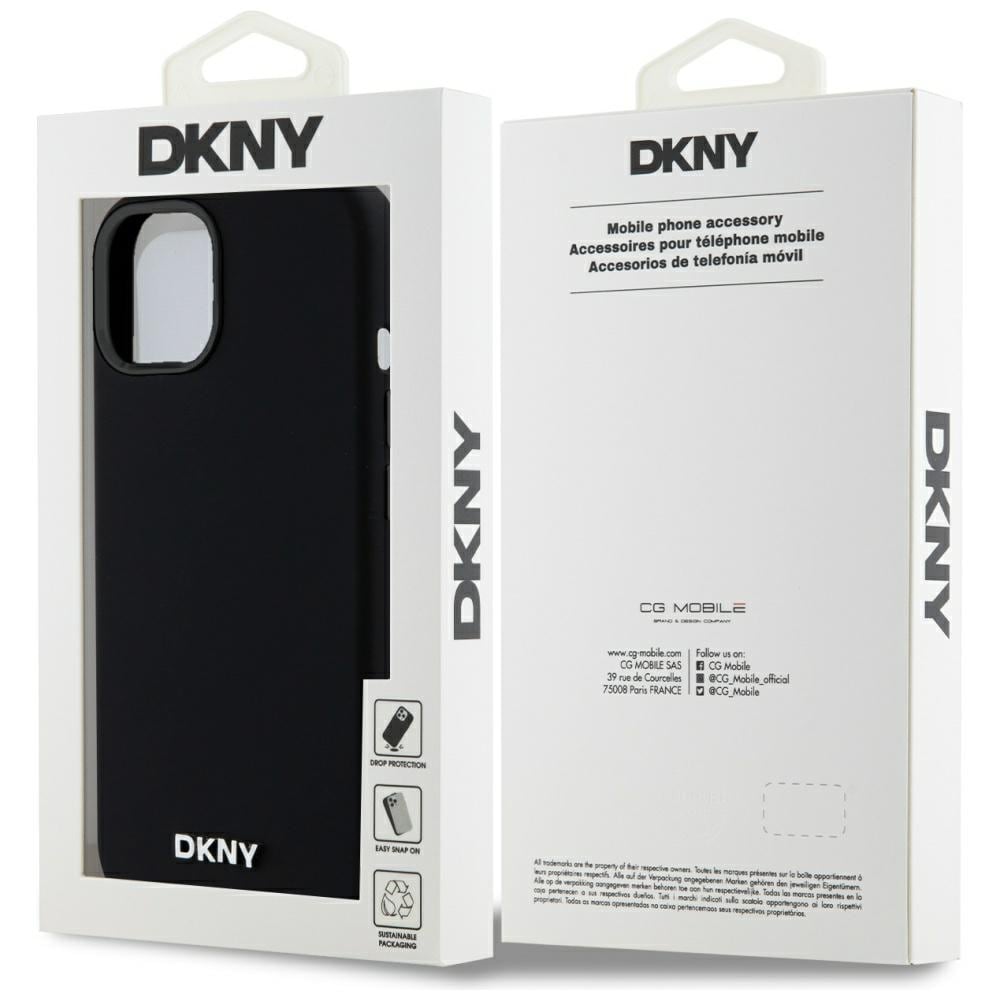 DKNY Liquid Silicone Small Metal Logo MagSafe-etui til iPhone 14/15/13 - Sort