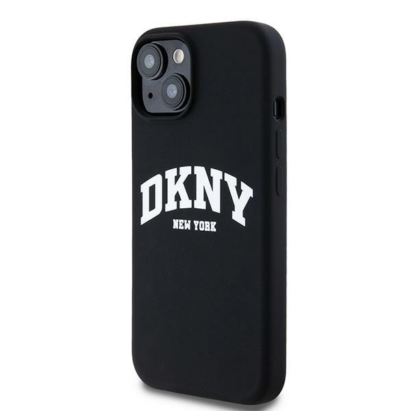 DKNY Liquid Silicone White Printed Logo MagSafe-etui til iPhone 14 / 15 / 13 - Sort