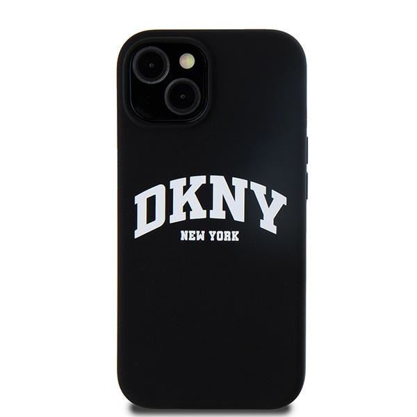 DKNY Liquid Silicone White Printed Logo MagSafe-etui til iPhone 14 / 15 / 13 - Sort