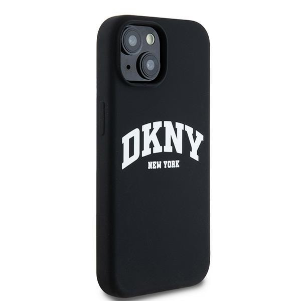 DKNY Liquid Silicone White Printed Logo MagSafe-etui til iPhone 14 / 15 / 13 - Sort