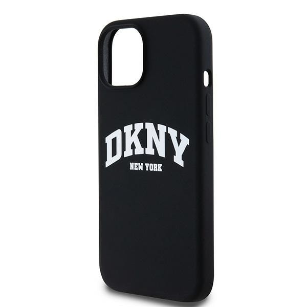 DKNY Liquid Silicone White Printed Logo MagSafe-etui til iPhone 14 / 15 / 13 - Sort