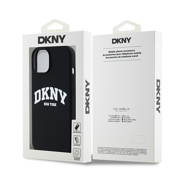 DKNY Liquid Silicone White Printed Logo MagSafe-etui til iPhone 14 / 15 / 13 - Sort