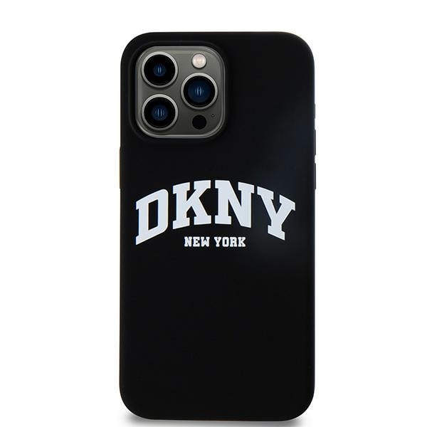 DKNY Liquid Silicone White Printed Logo MagSafe iPhone 14 Pro Max-etui - Sort
