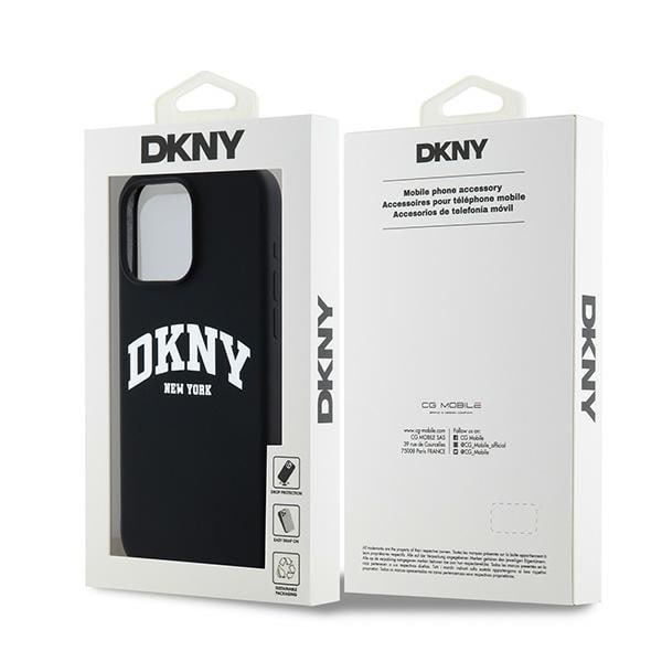 DKNY Liquid Silicone White Printed Logo MagSafe iPhone 14 Pro Max-etui - Sort