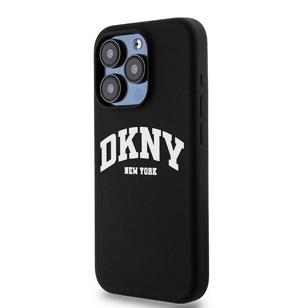 DKNY Liquid Silicone White Printed Logo MagSafe iPhone 15 Pro-etui - Sort