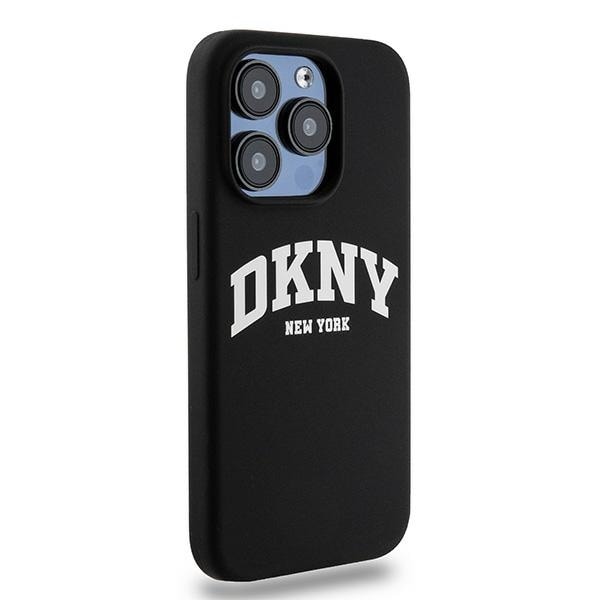 DKNY Liquid Silicone White Printed Logo MagSafe iPhone 15 Pro-etui - Sort