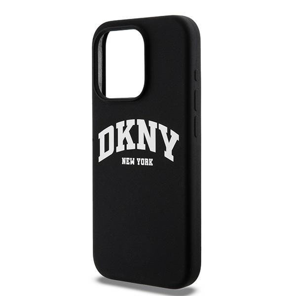 DKNY Liquid Silicone White Printed Logo MagSafe iPhone 15 Pro-etui - Sort