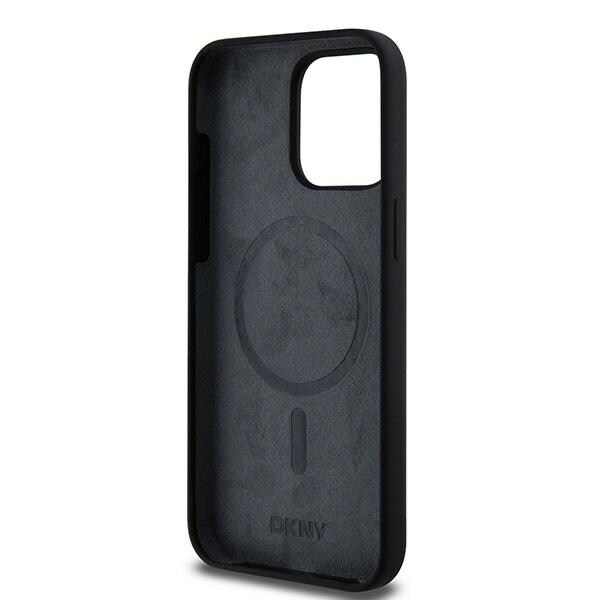 DKNY Liquid Silicone White Printed Logo MagSafe-etui til iPhone 15 Pro Max - sort