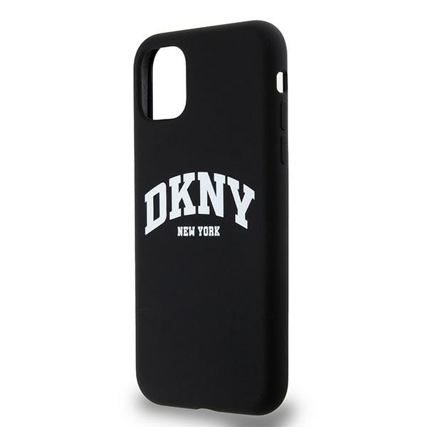 DKNY Liquid Silicone White Printed Logo MagSafe-etui til iPhone 11/Xr - Sort