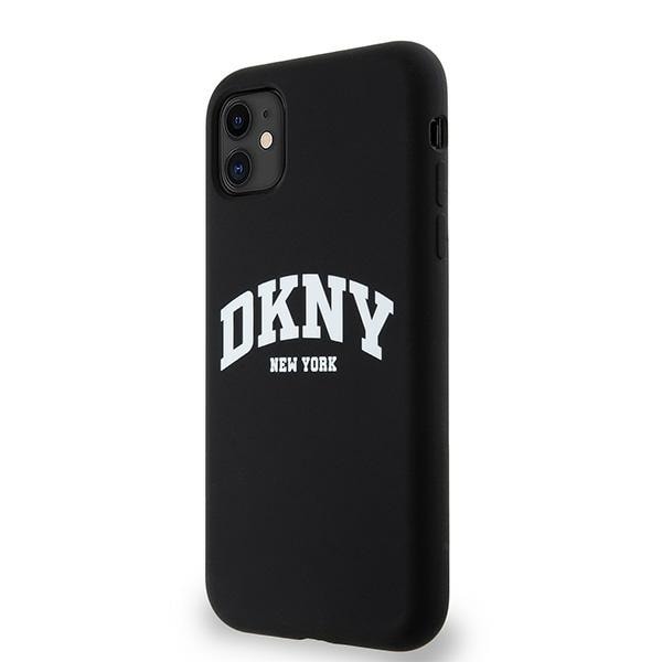 DKNY Liquid Silicone White Printed Logo MagSafe-etui til iPhone 11/Xr - Sort