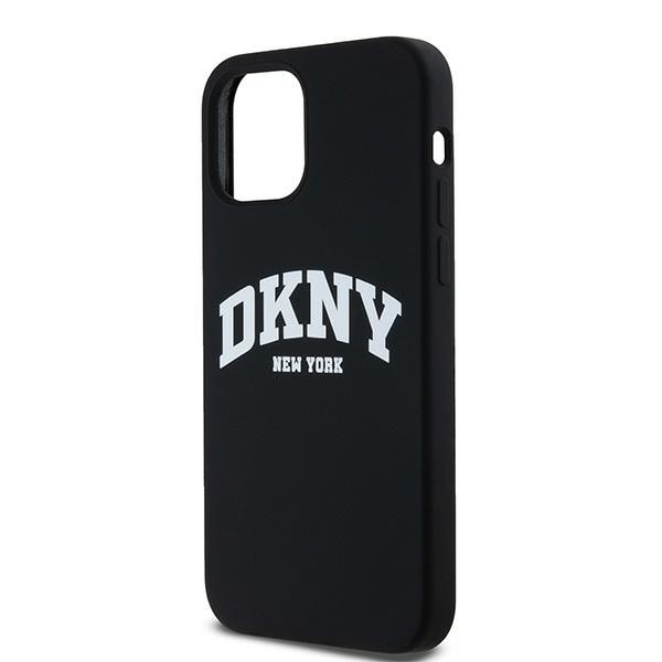 DKNY Liquid Silicone White Printed Logo MagSafe-etui til iPhone 12/12 Pro - Sort