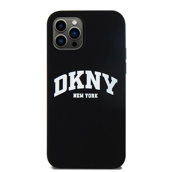 DKNY Liquid Silicone White Printed Logo MagSafe-etui til iPhone 12/12 Pro - Sort