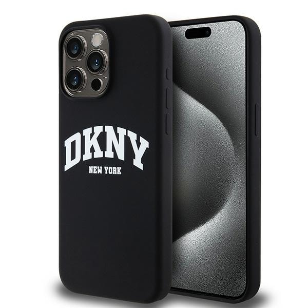DKNY Liquid Silicone White Printed Logo MagSafe iPhone 13 Pro Max-etui - Sort