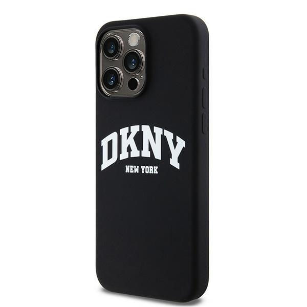 DKNY Liquid Silicone White Printed Logo MagSafe iPhone 13 Pro Max-etui - Sort