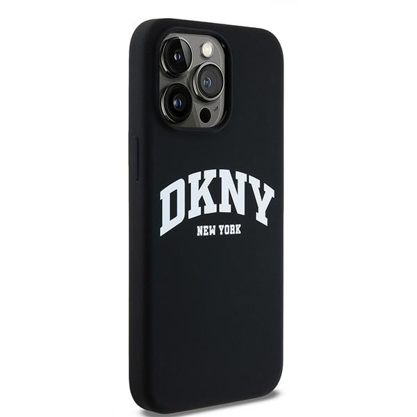 DKNY Liquid Silicone White Printed Logo MagSafe iPhone 13 Pro Max-etui - Sort