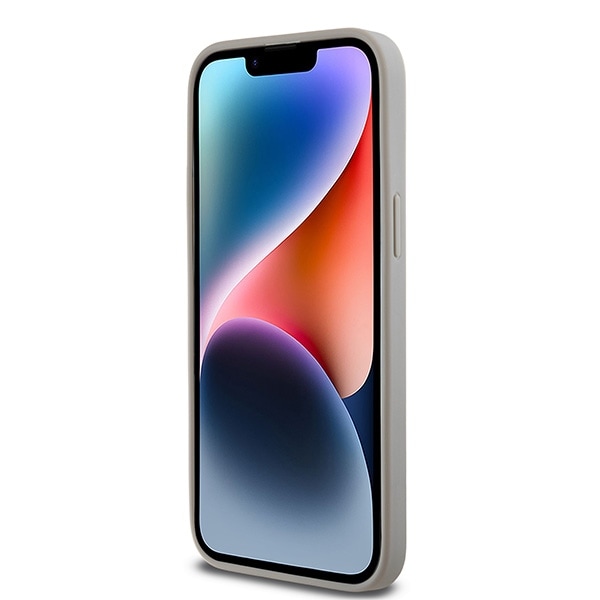 DKNY læderetui med monostribe og metallogo til iPhone 14 Pro - beige