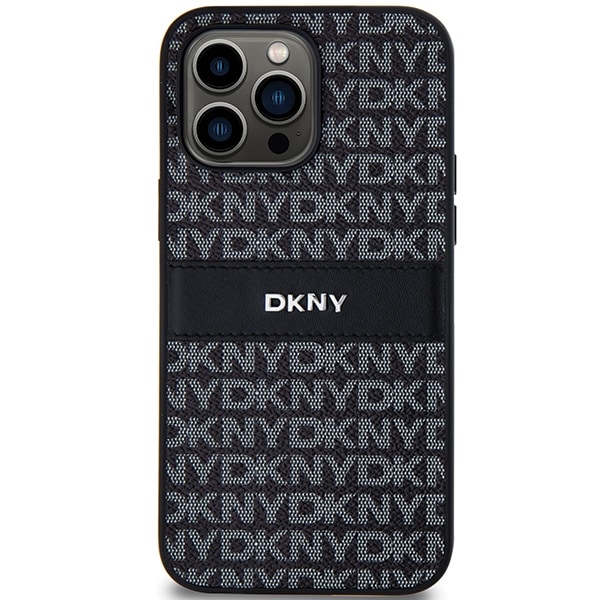 DKNY læderetui med monostribe og metallogo til iPhone 14 Pro - sort