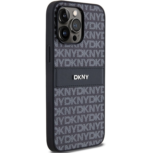 DKNY læderetui med monostribe og metallogo til iPhone 14 Pro - sort