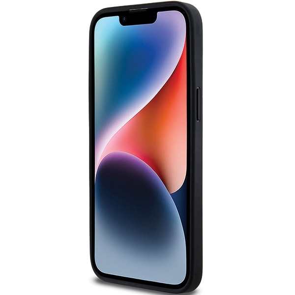 DKNY læderetui med monostribe og metallogo til iPhone 14 Pro - sort