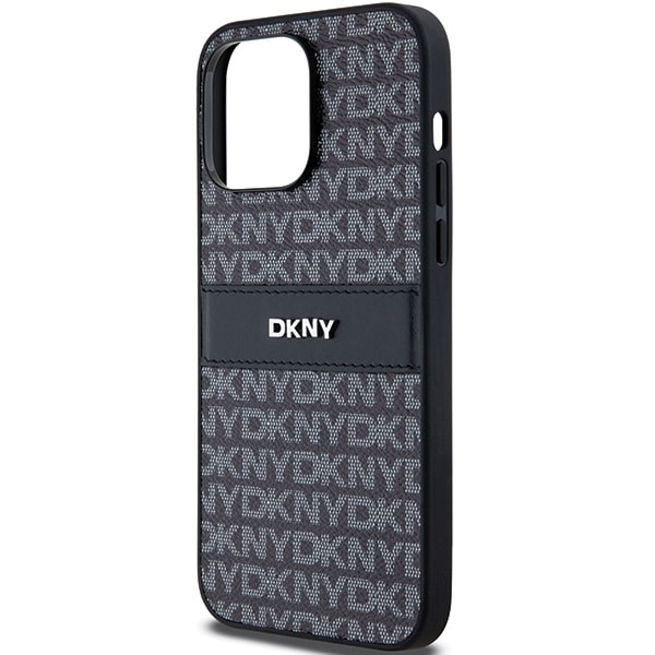 DKNY læderetui med monostribe og metallogo til iPhone 14 Pro - sort