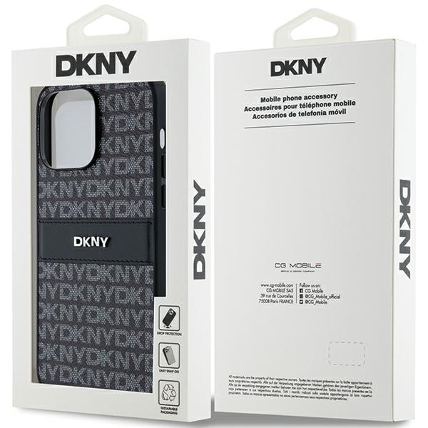 DKNY læderetui med monostribe og metallogo til iPhone 14 Pro - sort