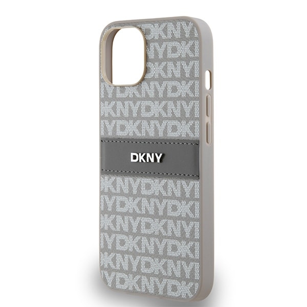 DKNY læderetui med monostribe og metallogo til iPhone 15 / 14 / 13 - beige