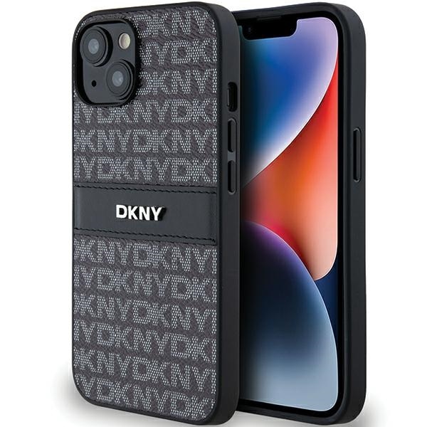 DKNY læderetui med monostribe og metallogo til iPhone 15/14/13 - Sort