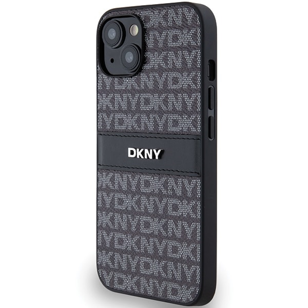 DKNY læderetui med monostribe og metallogo til iPhone 15/14/13 - Sort