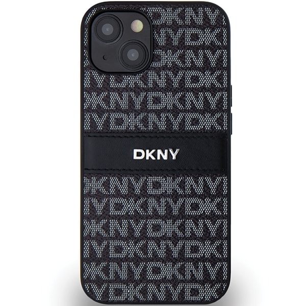 DKNY læderetui med monostribe og metallogo til iPhone 15/14/13 - Sort