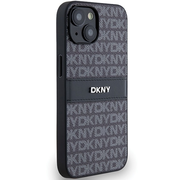 DKNY læderetui med monostribe og metallogo til iPhone 15/14/13 - Sort
