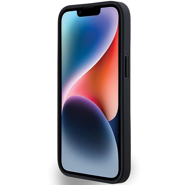 DKNY læderetui med monostribe og metallogo til iPhone 15/14/13 - Sort