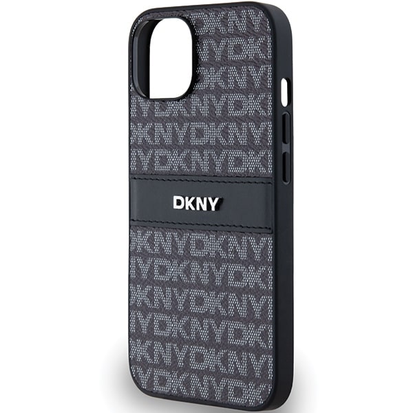 DKNY læderetui med monostribe og metallogo til iPhone 15/14/13 - Sort